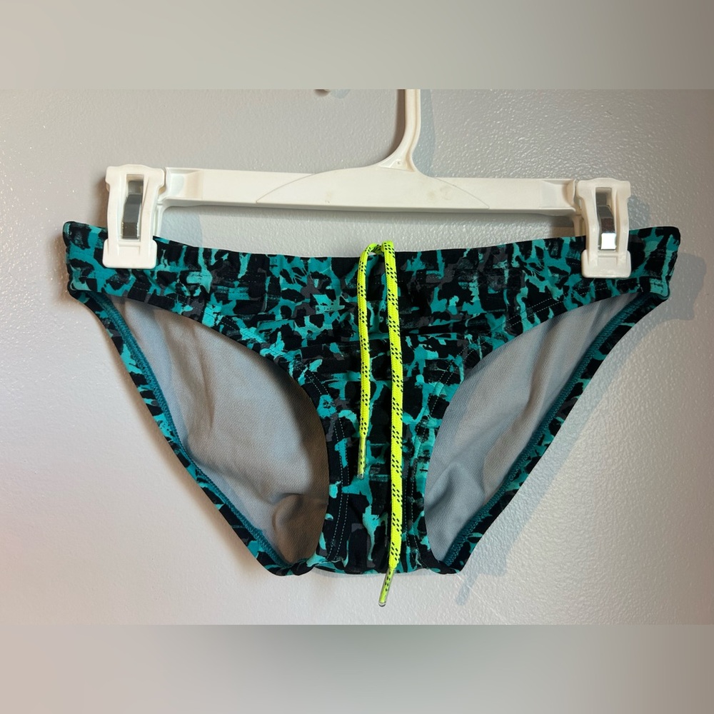 Speedo Teal & Black Patterned Swim bottom with Neon Yellow Drawstring